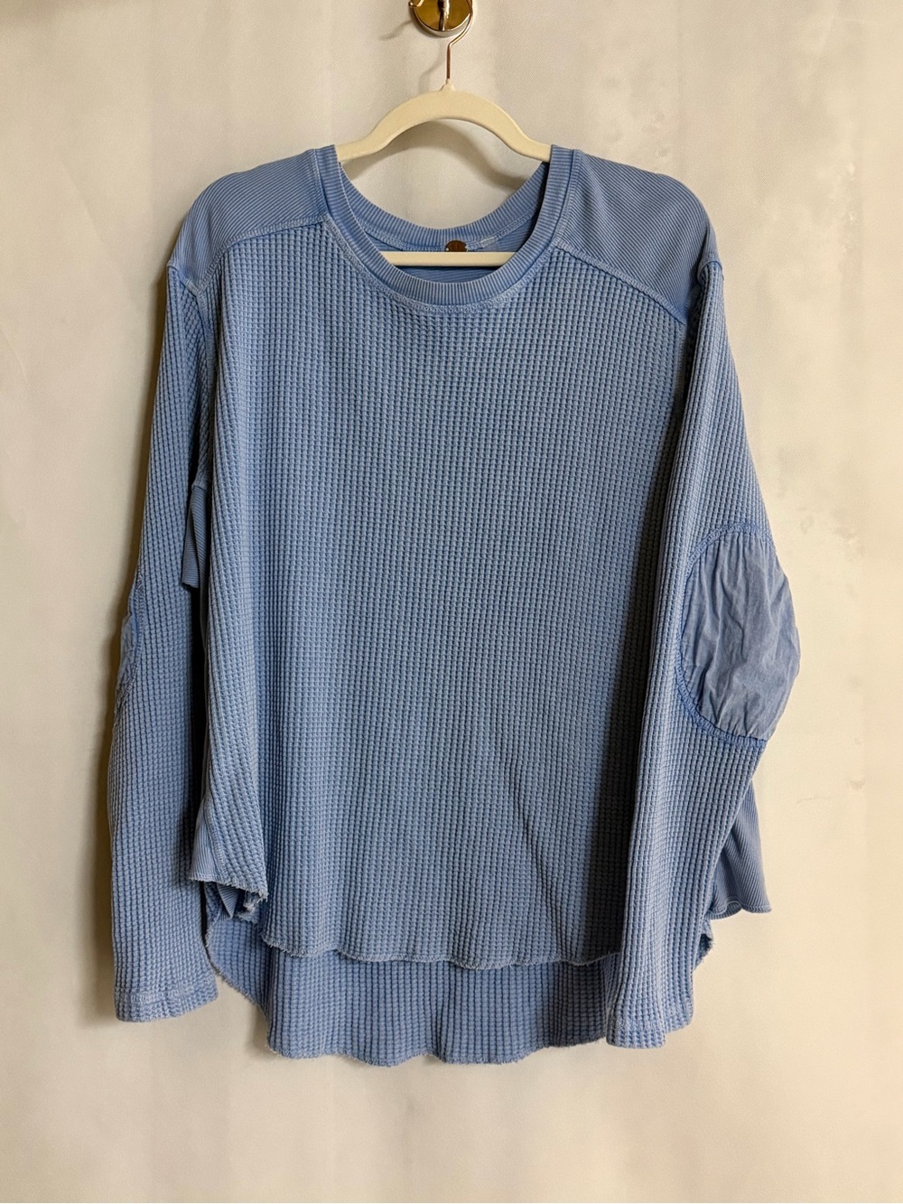 Free People FP One Blue Waffle Knit Thermal Top Elbow Patch